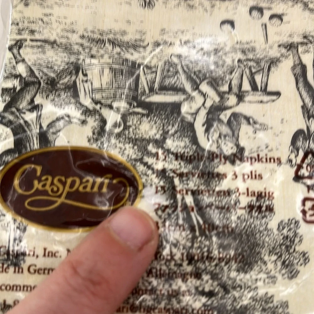 Caspari Festive Toile Charcoal 2 packs of 15 Guest Towel Napkins made in Germany